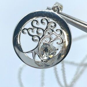 Vintage Silver Plated Made With Swarovski Crystal Tree of Life Pendant Necklace
